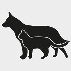 Silhouette of a cat and a dog on a gray background