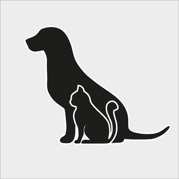 Silhouette of a dog and a cat on a gray background
