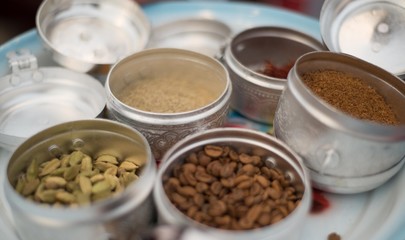 Home Roasted and Ground coffee beans with cardamom and saffron