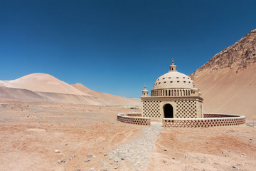 Turpan, Xinjiang. China. A newly constructed pavilion near the Flaming Mountains.