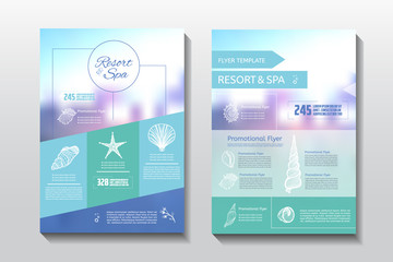 Resort and spa flyer. Spa wellness medical template. Vector brochure poster withe seashells. Vector illustration design.
