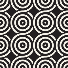 Vector seamless geometric pattern composed with circles and lines. Modern stylish rounded stripes texture. Repeating abstract background
