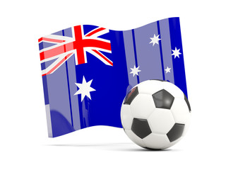 Football with waving flag of australia isolated on white