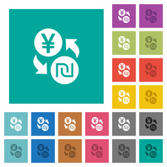 Yen new Shekel money exchange square flat multi colored icons