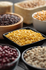 selective focus hulled split mung bean grian in bowl side view