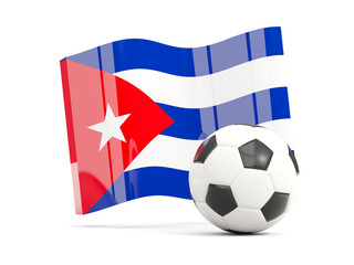 Football with waving flag of cuba isolated on white