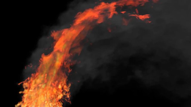 Animated locomotive's dense fire and thick black smoke in 4k. Mask included. Smoke is drifting to the right side as if train is moving with high speed. Side camera view.
