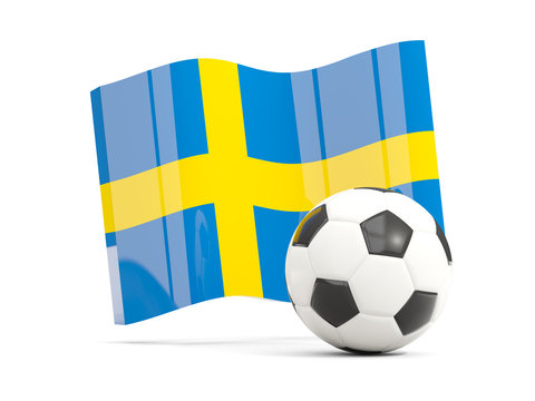 Football with waving flag of sweden isolated on white