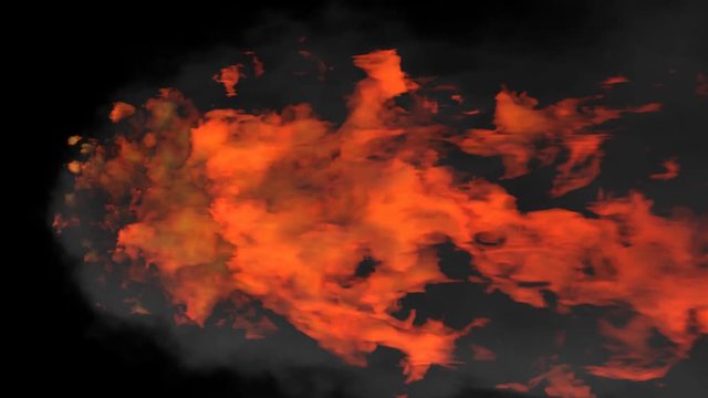 Animated locomotive's dense fire and thick black smoke in 4k. Mask included. Smoke is drifting to the right side as if train is moving with high speed. Top camera view.