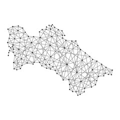 Map of Turkmenistan from polygonal black lines and dots of vector illustration