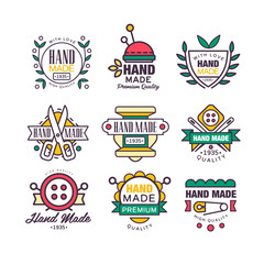 Hand made, knitting and tailor set of labels vector Illustrations