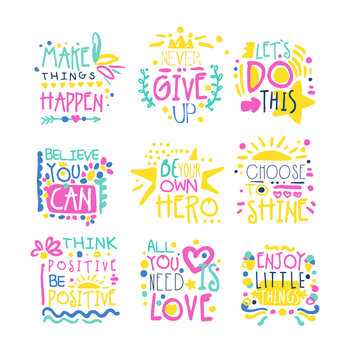 Short possitive messages colorful hand drawn vector Illustrations
