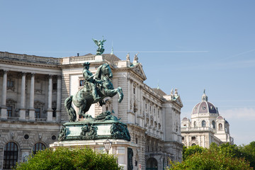 Fototapeta na wymiar Monument of the Prinz Eugen (der edle Ritter) on Heldenplatz in Hofburg. Vienna