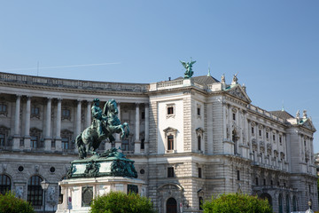 Austria, Vienna, Hofburg Palace and equestrian statue of Prince Eugene of Savoy