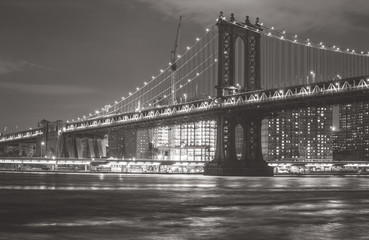 Manhattan bridge at night with black and white tone