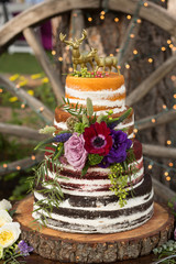 Rustic "Naked" Wedding Cake with multiple flavors