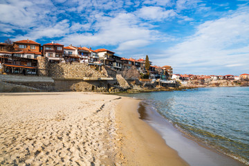 Old town of Sozopol, Bulgaria - historic place and beautiful summer sea resort. Travel to Bulgaria concept.