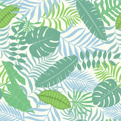 Tropical background with palm leaves. Seamless floral pattern