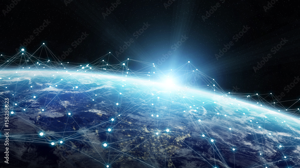 Aufkleber Data exchange and global network over the world 3D rendering