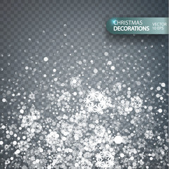 Christmas decoration. New Year background with shimmering particles and magical overflows, silver glitter. Illustration isolated on a transparent background. Vector Christmas Abstract Background