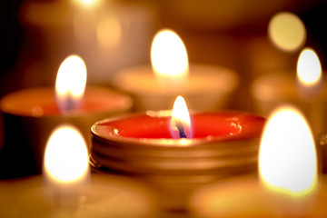 Retro candle light with soft light background in the Church - Prayer and hope concep