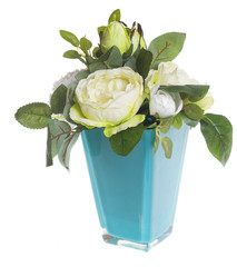 Floral composition with white peonies and green roses