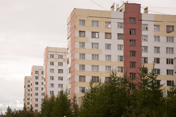 Many-storeyed houses on the passage Of the Peoples of the North city New Urengoy North of Russia. YaNAO