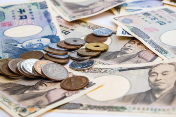 Banknotes of Japanese currency yen background