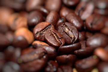 Closeup of coffee beans background
