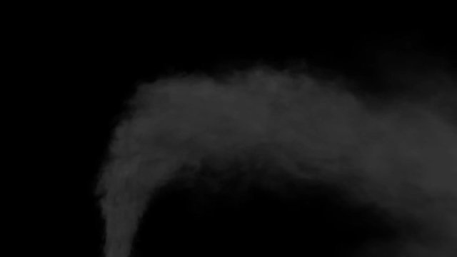 Animated locomotive's thick and dark smoke against black background in 4k. Mask included. Smoke is drifting to the right side as if train is moving with high speed.