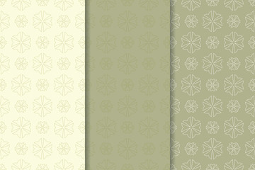 Floral seamless pattern. Green olive flower set