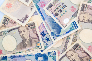 Banknotes of Japanese currency yen background
