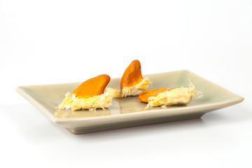 Durian seed on plate ,white background