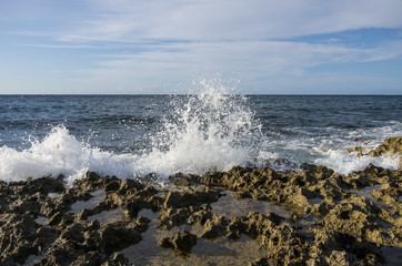 Splash at the beach of Havana, Cuba