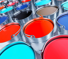 Buckets with a paint. 3d illustration