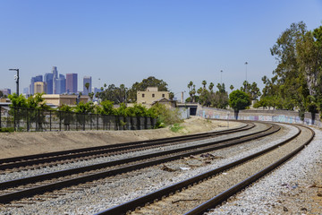 Fototapeta na wymiar Railway and Los Angeles skyline