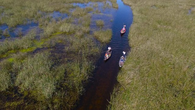 Tourists canoeing in Ibera Wetlands, Corrientes Province, Argentina