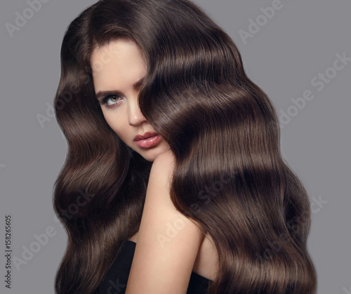 Healthy Wavy Hair Brunette Girl Beauty Portrait With Long