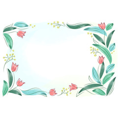 Fototapeta na wymiar Floral frame with pink spring flowers. Tulips posy border isolated.