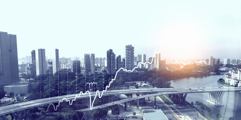 Double exposure of city views