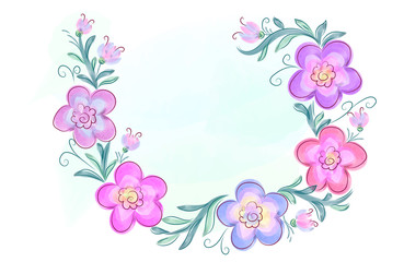 Wreath of flowers in watercolor style with white background
