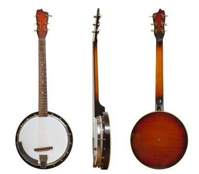 string musical instrument banjo isolated on white background