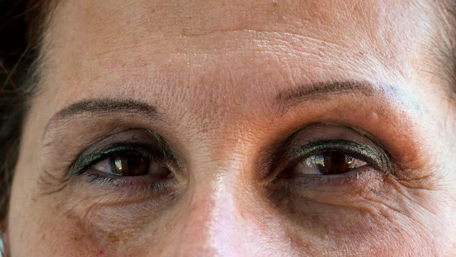 eye bags of mature Caucasian woman with Arabic and Middle Eastern somatic traits