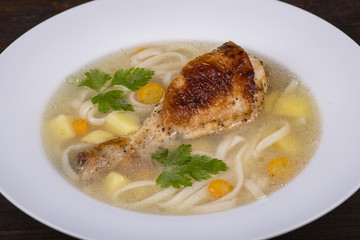 Chicken soup with noodle and vegetables