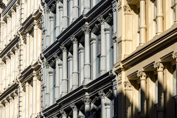 Cast iron facades and ornamentation. Nineteenth century buildings in Manhattan's Soho neighborhood. New York City - obrazy, fototapety, plakaty