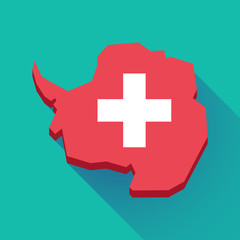 Obraz premium Long shadow Antarctica map with the Swiss flag
