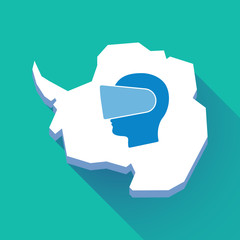 Long shadow Antarctica map with  a male head wearing a virtual reality headset
