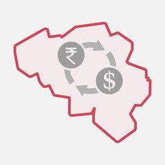 Isolated Belgium map with  a rupee and dollar exchange sign