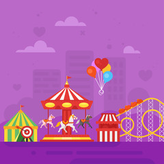 flat style illustration of amusement park for kids