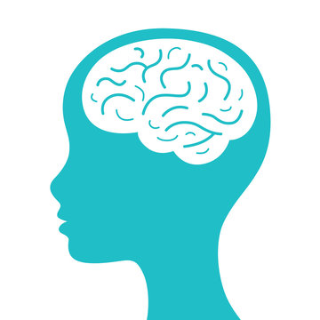 Female head with brain silhouette icon.